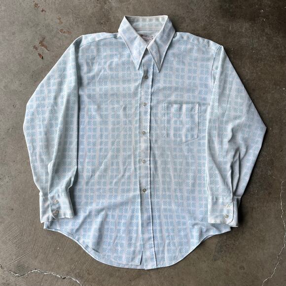 VINTAGE JC PENNEY TOWNCRAFT BUTTON DOWN LONGSLEEVE SHIRT BLUE GEOMETRIC MENS L - Picture 1 of 6
